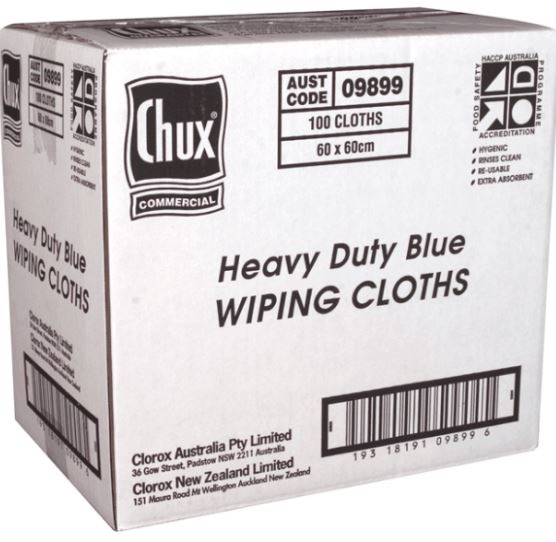chux heavy duty blue wipes 60x60cm 100 pack