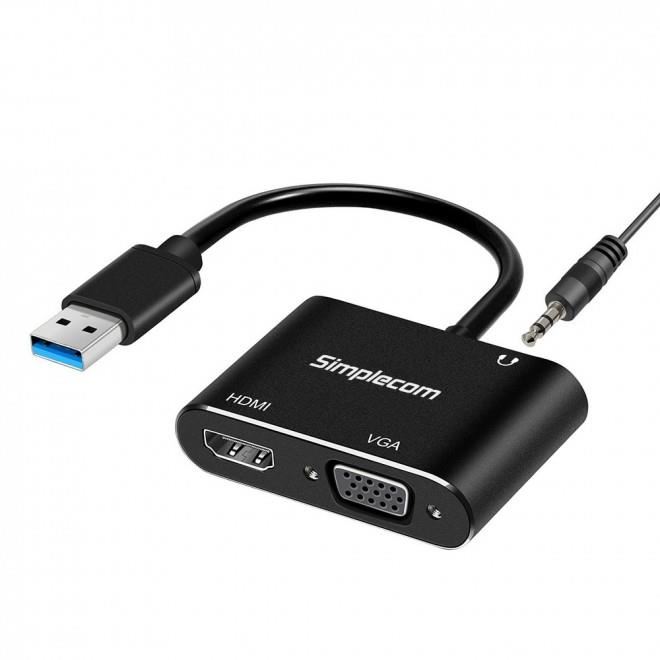 Image for Simplecom DA316A USB to HDMI + VGA Video Card Adapter with 3.5mm Audio from Office National Barossa