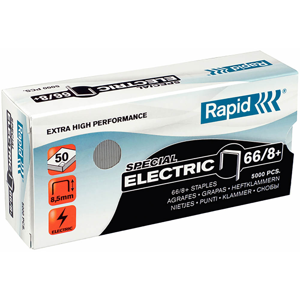 Image for RAPID HIGH PERFORMANCE SPECIAL ELECTRIC STAPLES 66/8 BOX 5000 from PaperChase Office National