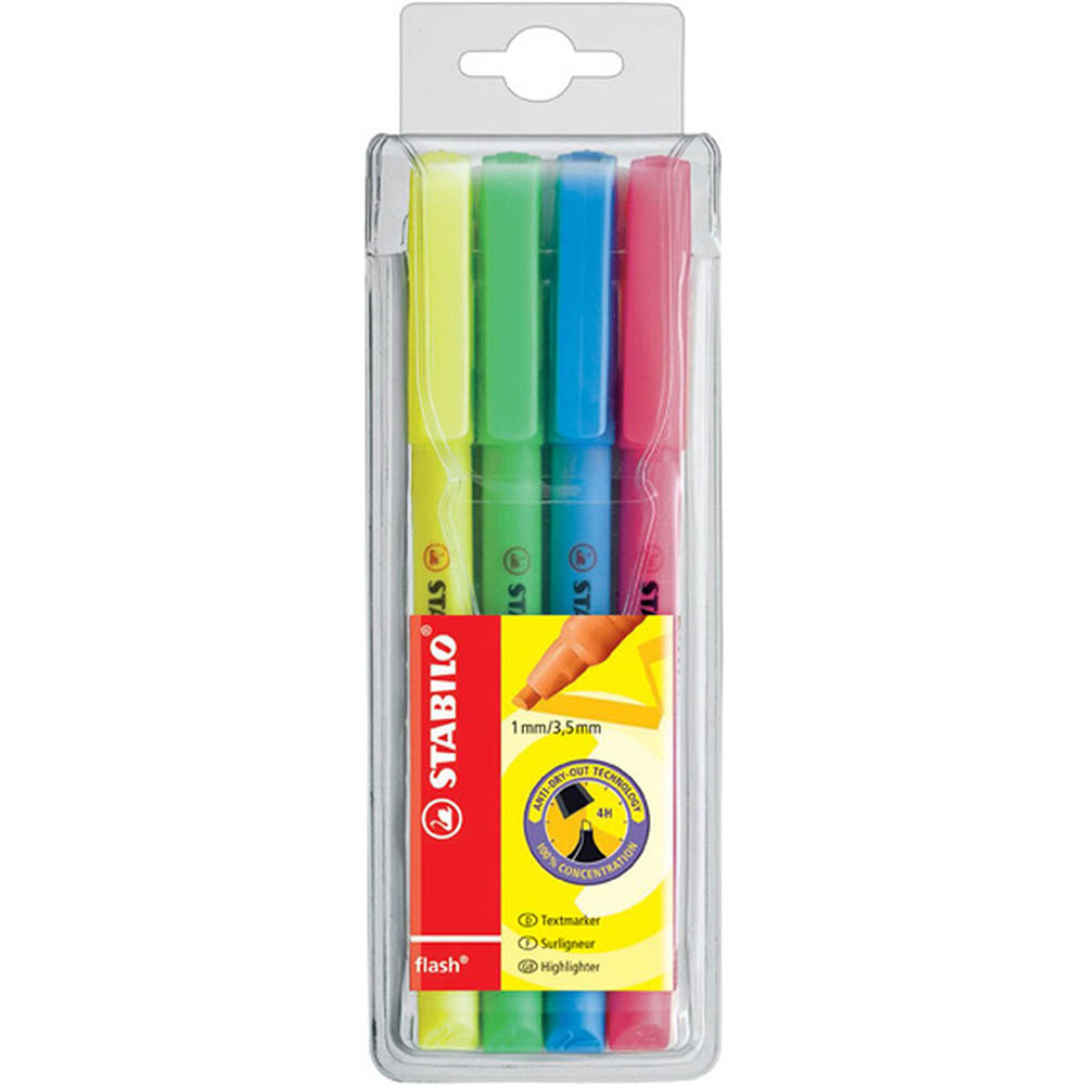Image for STABILO FLASH HIGHLIGHTER CHISEL ASSORTED WALLET 4 from Office National Balcatta