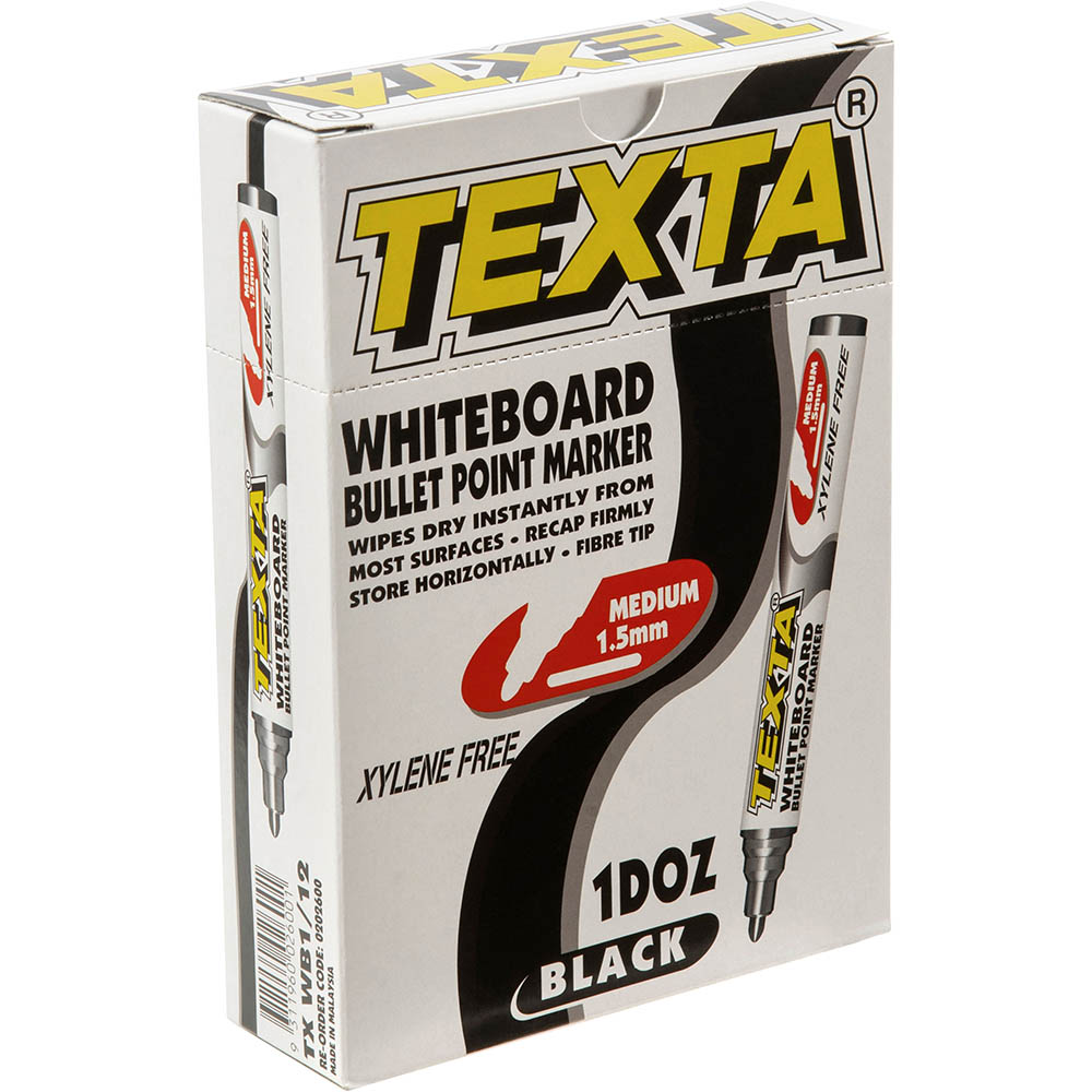 Image for TEXTA WHITEBOARD MARKER BULLET BLACK BOX 12 from Office National Limestone Coast