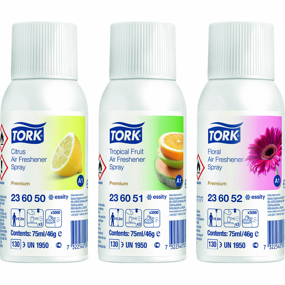 Image for TORK 236056 A1 AIR FRESHENER SPRAY MIXED PACK 75ML CARTON 12 from OFFICE NATIONAL CANNING VALE