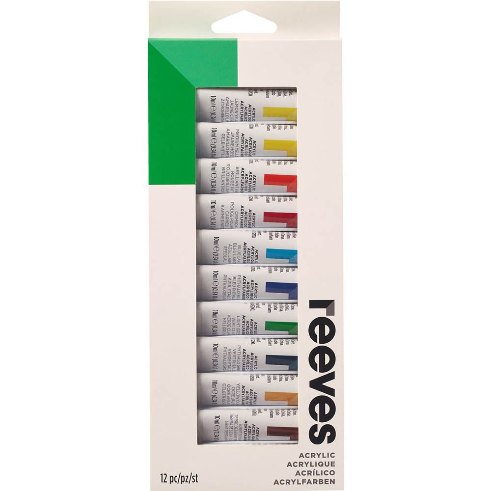 Image for REEVES ACRYLIC COLOUR PAINT SET 10ML PACK 12 from Complete Stationery Office National (Devonport & Burnie)