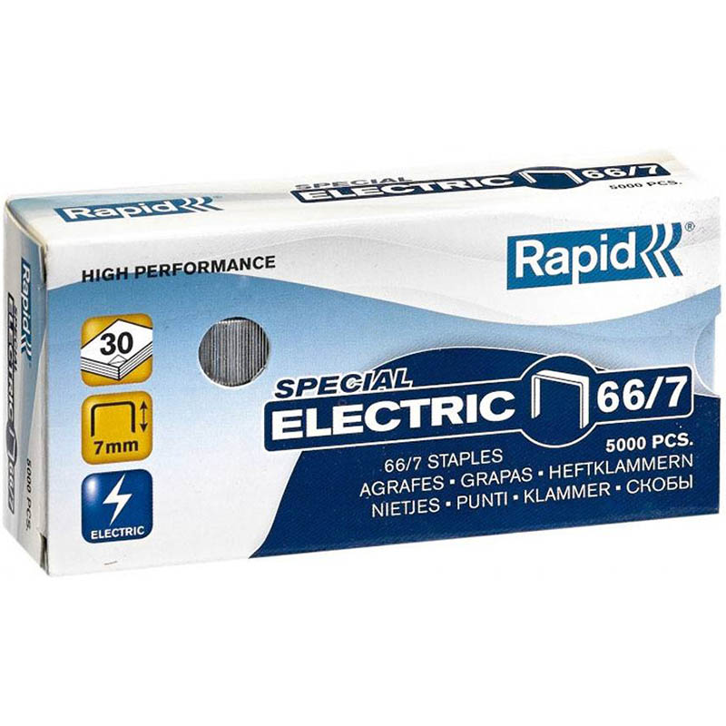 Image for RAPID HIGH PERFORMANCE SPECIAL ELECTRIC STAPLES 66/7 BOX 5000 from Paul John Office National