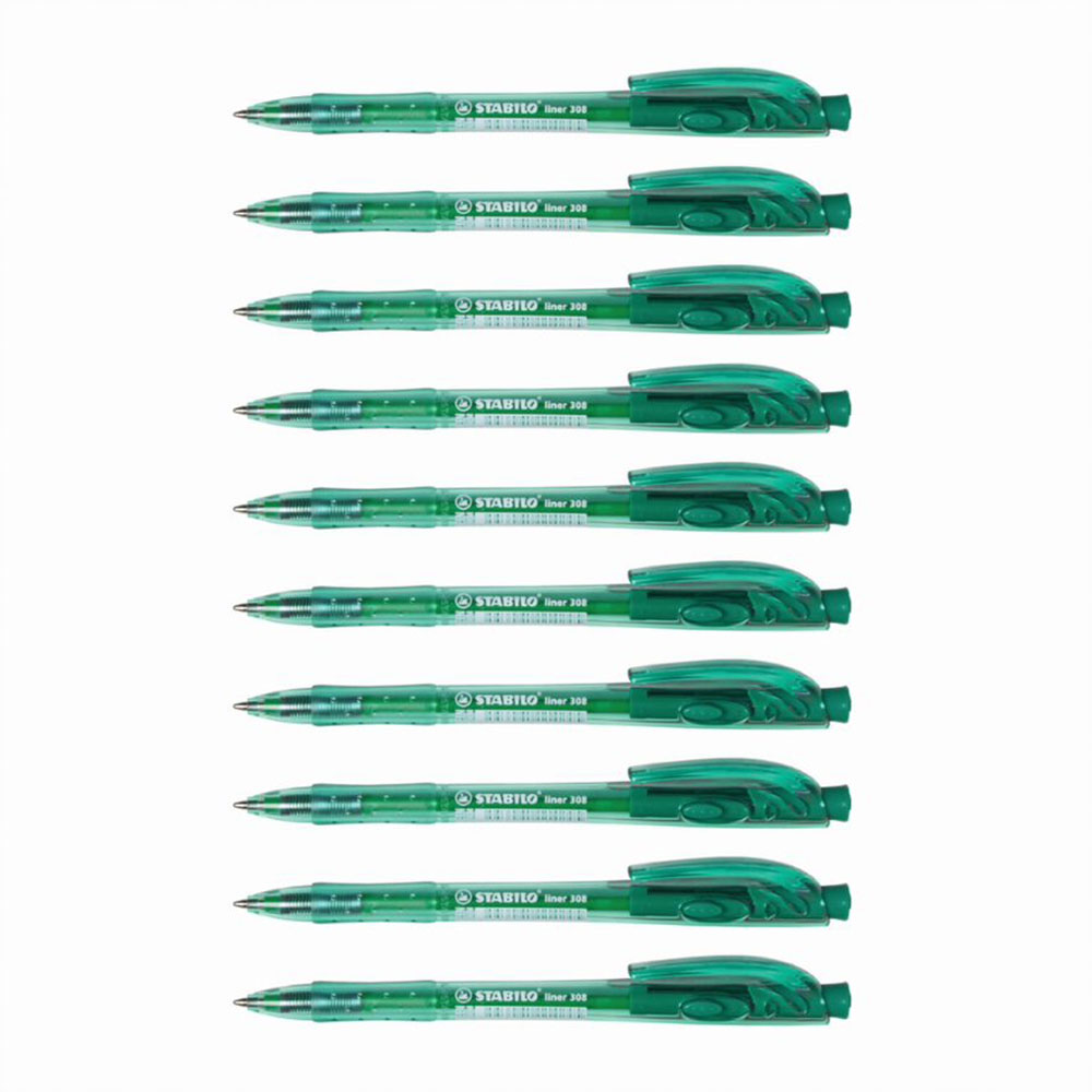Image for STABILO 308 LINER RETRACTABLE BALLPOINT PEN 1.0MM GREEN BOX 10 from Office National Perth CBD