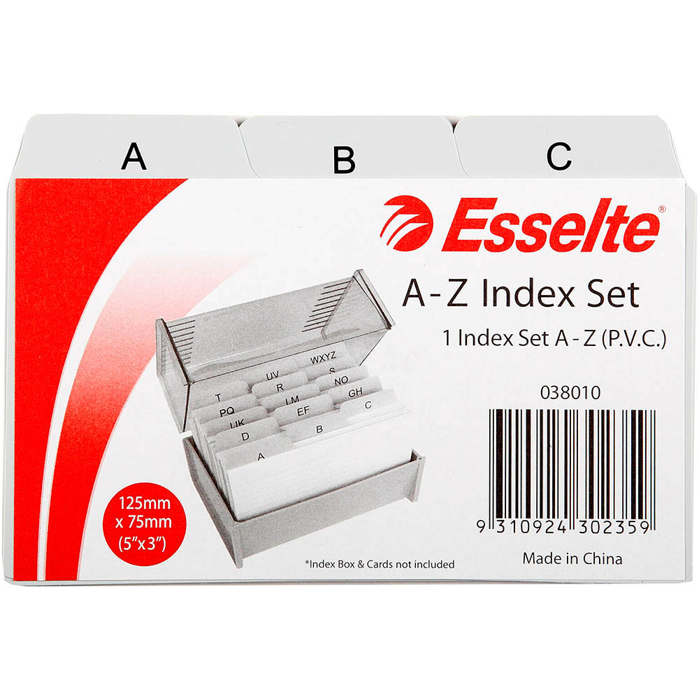 Image for ESSELTE RULED SYSTEM CARDS INDICES A-Z PVC 127 X 76MM GREY from Darwin Business Machines Office National