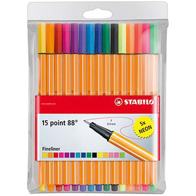 Image for STABILO 88 POINT FINELINER PEN 0.4MM ASSORTED NEON WALLET 15 from Coffs Coast Office National