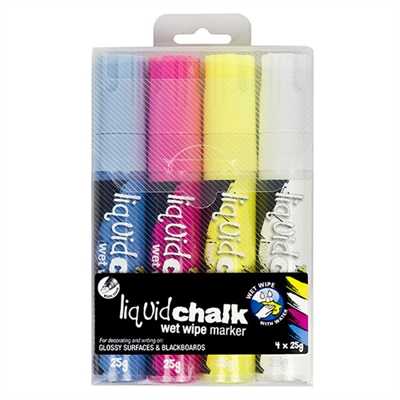 Image for TEXTA LIQUID CHALK MARKER WET WIPE CHISEL 15MM ASSORTED WALLET 4 from Aztec Office National Melbourne