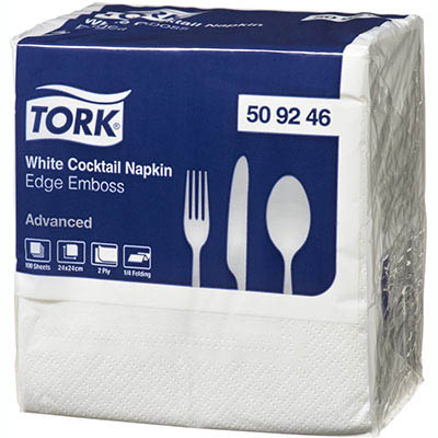 Image for TORK 509246 ADVANCED COCKTAIL NAPKIN 2-PLY 240 X 240MM WHITE PACK 100 from Mackay Business Machines (MBM) Office National