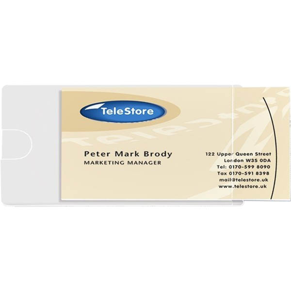 Image for 3L BUSINESS CARD POCKET SELF-ADHESIVE SHORT SIDE 95 X 60MM CLEAR PACK 100 from Chris Humphrey Office National