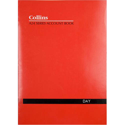 Image for COLLINS A24 SERIES ACCOUNT BOOK DAY FEINT RULED STAPLED 24 LEAF A4 RED from Coastal Office National