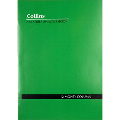 Image for COLLINS A24 SERIES ANALYSIS BOOK 12 MONEY COLUMN FEINT RULED STAPLED 24 LEAF A4 GREEN from Office National
