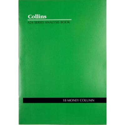 Image for COLLINS A24 SERIES ANALYSIS BOOK 18 MONEY COLUMN FEINT RULED STAPLED 24 LEAF A4 GREEN from Office National