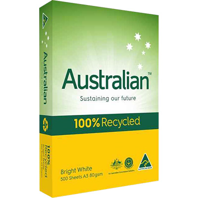 Image for AUSTRALIAN A3 100% RECYCLED COPY PAPER 80GSM WHITE PACK 500 SHEETS from Office National Perth CBD
