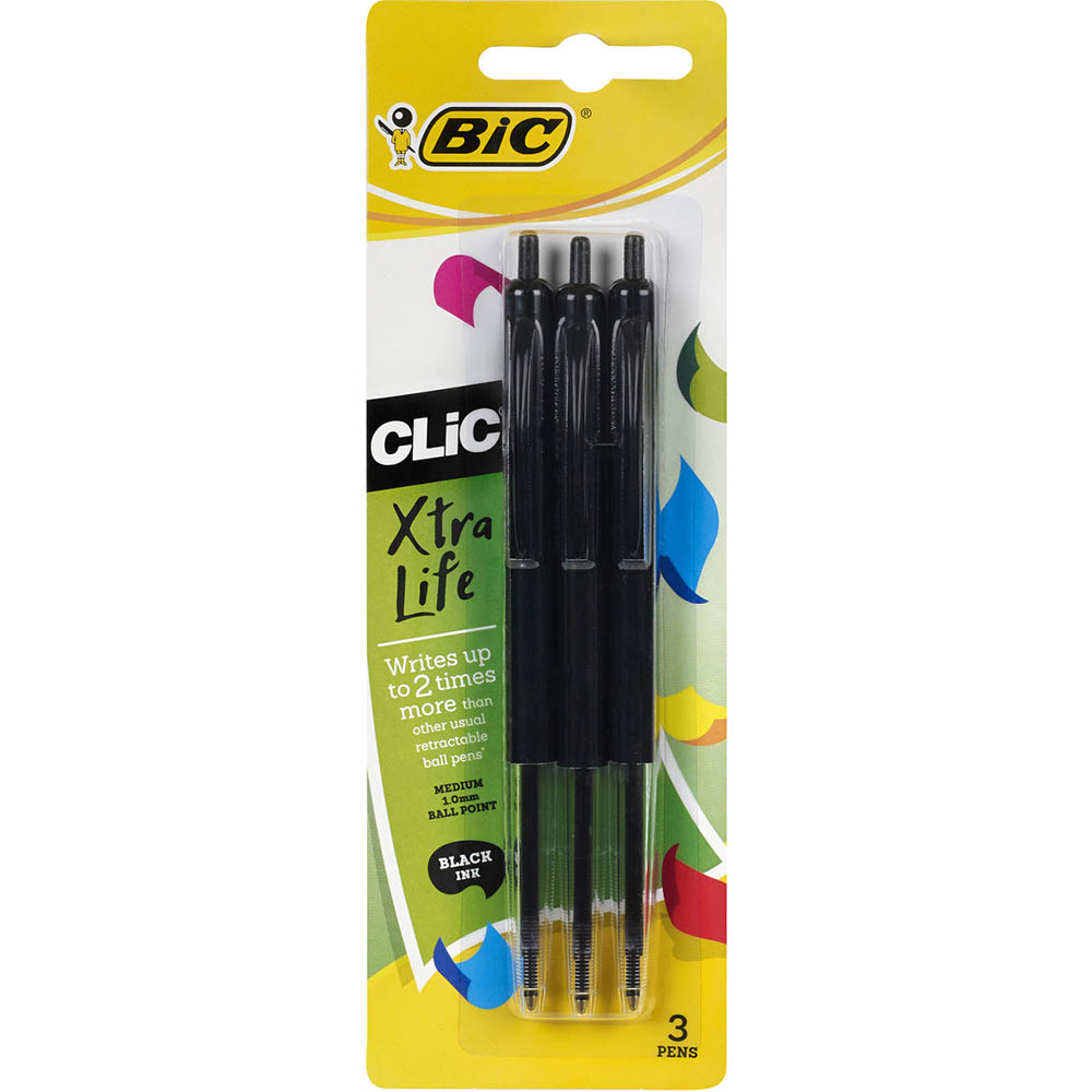 Image for BIC CLIC RETRACTABLE BALLPOINT PEN 1.0MM BLACK PACK 3 from PaperChase Office National