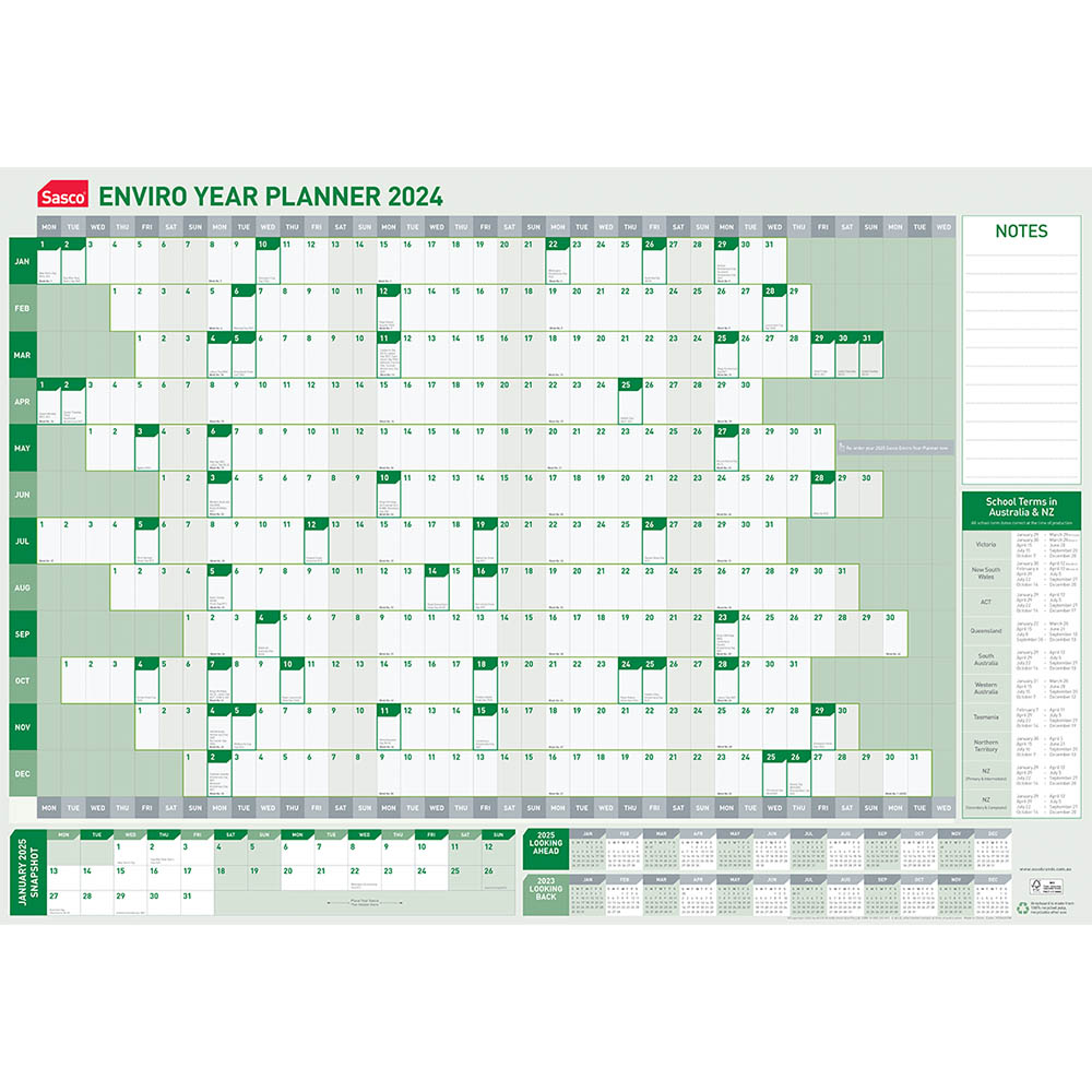 Image for SASCO 86659 ENVIRO 870 X 610MM YEAR PLANNER from Office National Perth CBD
