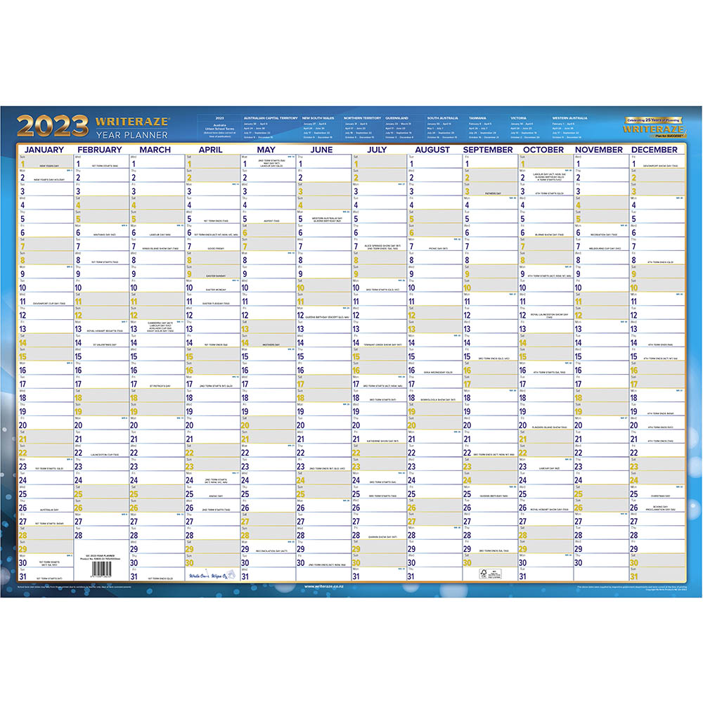 Image for COLLINS WRITERAZE 10600 QC2 EXECUTIVE YEAR PLANNER LAMINATED ROLL UP 500 X 700MM from Office National Sydney Stationery