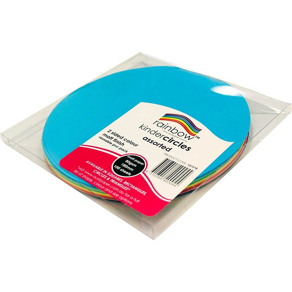 Image for RAINBOW KINDER SHAPES PAPER CIRCLES 85GSM 180MM MATT ASSORTED PACK 100 from Chris Humphrey Office National