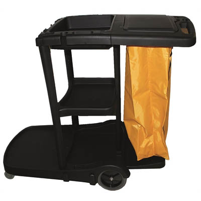 Image for CLEANLINK JANITOR TROLLEY 3 TIER WITH LID BLACK from Surry Office National
