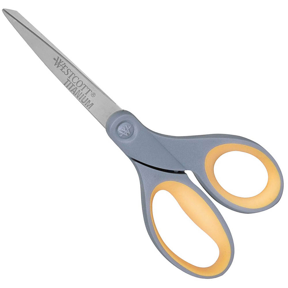 Image for WESTCOTT TITANIUM BONDED SCISSORS CLIPPED TIP STRAIGHT HANDLE 8 INCH GREY/YELLOW from Office National Balcatta