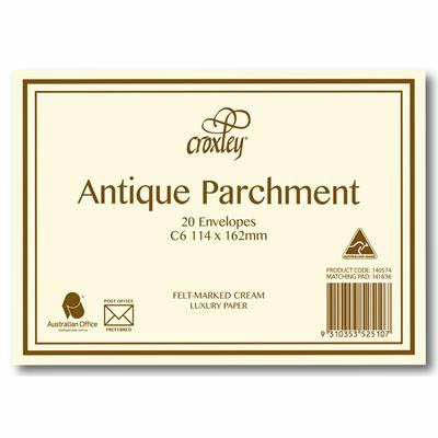 Image for CROXLEY C6 ANTIQUE PARCHMENT ENVELOPES PLAINFACE MOIST SEAL 100GSM 114 X 162MM CREAM PACK 20 from Mackay Business Machines (MBM) Office National