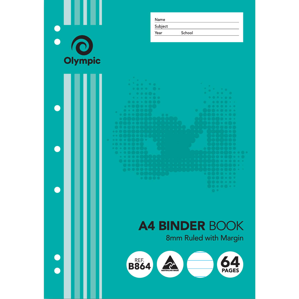 Image for OLYMPIC B864 BINDER BOOK 8MM RULED 64 PAGE 55GSM A4 from Absolute MBA Office National