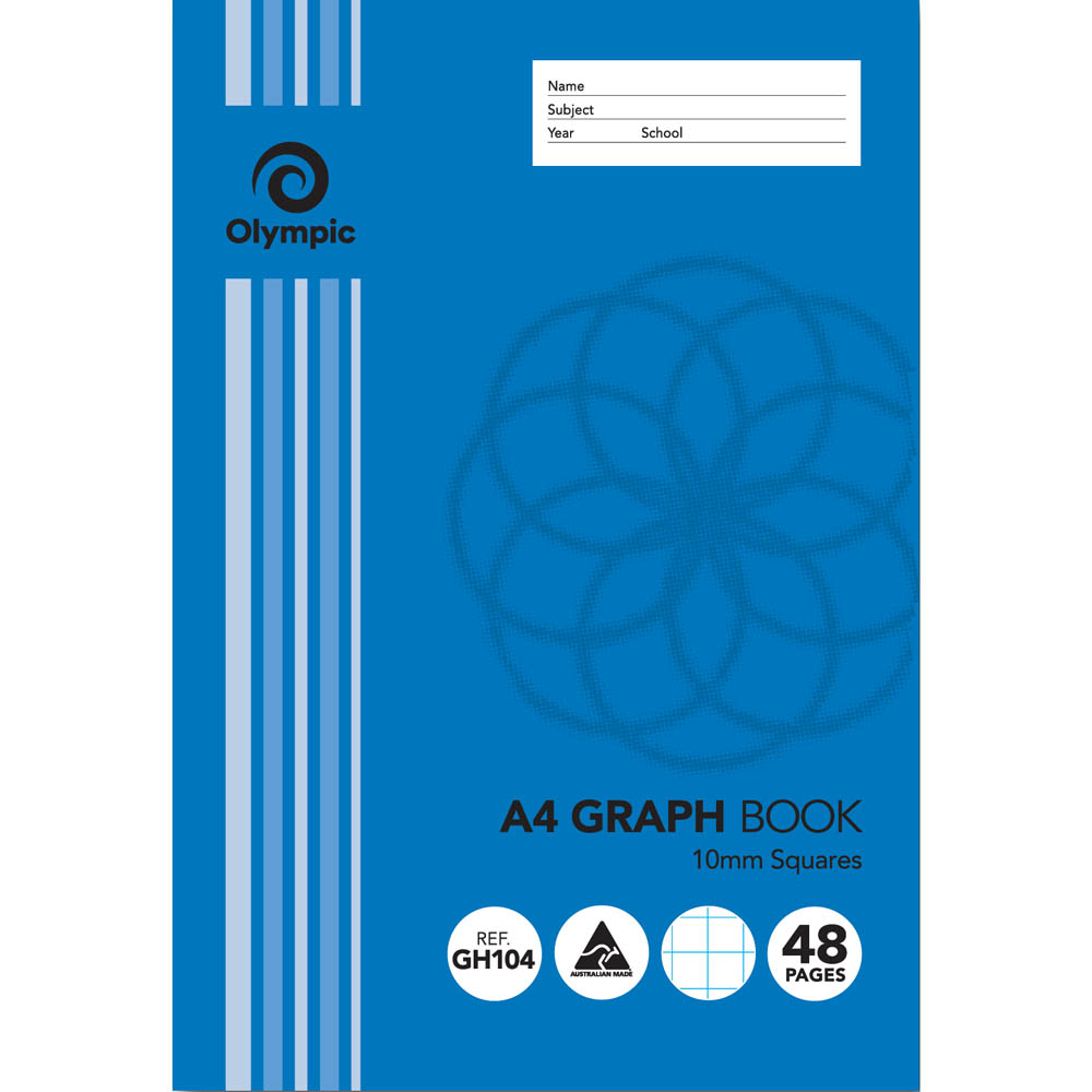 Image for OLYMPIC GH104 GRAPH BOOK 10MM SQUARES 48 PAGE 55GSM A4 from Office National Hobart