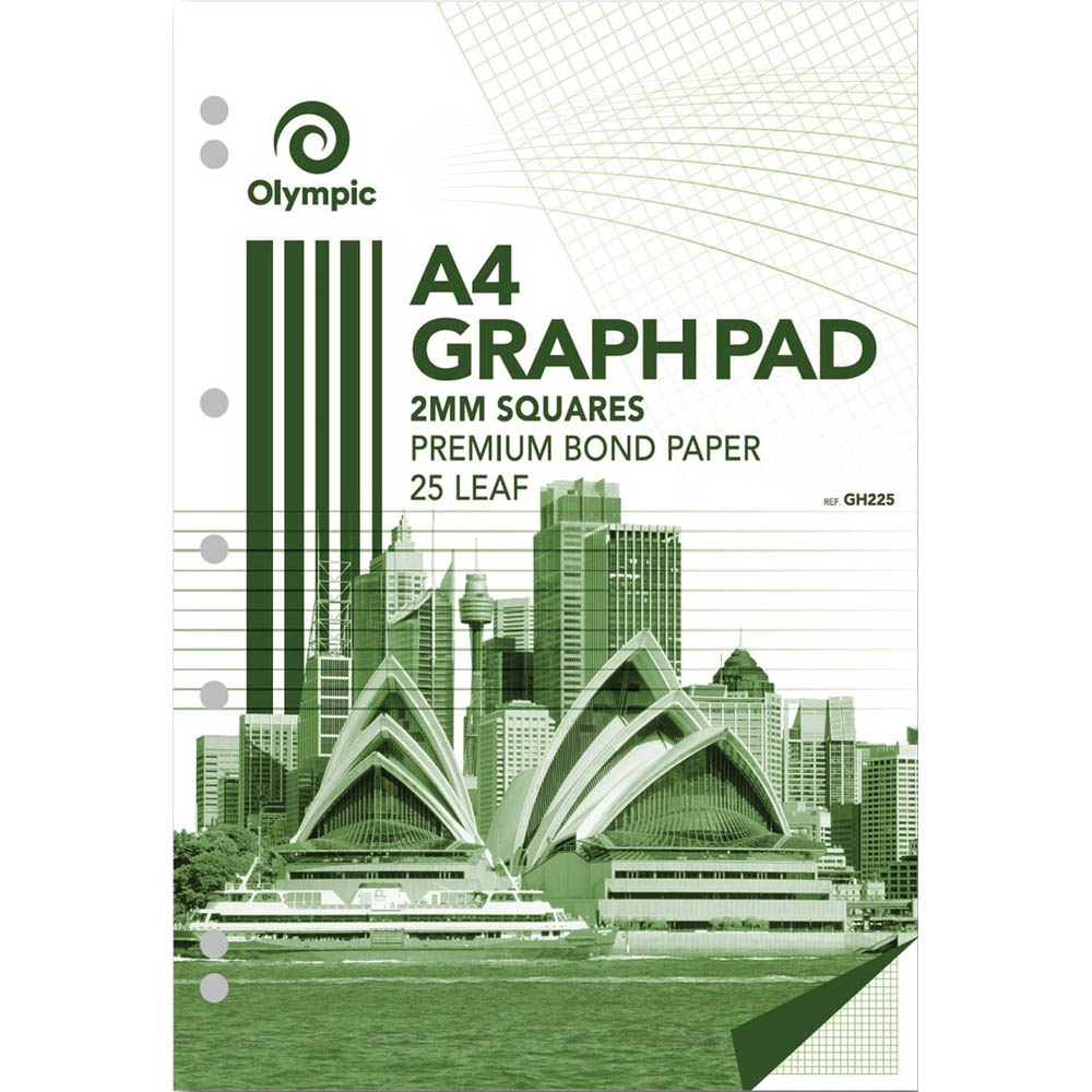 Image for OLYMPIC GH225 GRAPH PAD 2MM SQUARES 70GSM 25 LEAF A4 from Emerald Office Supplies Office National