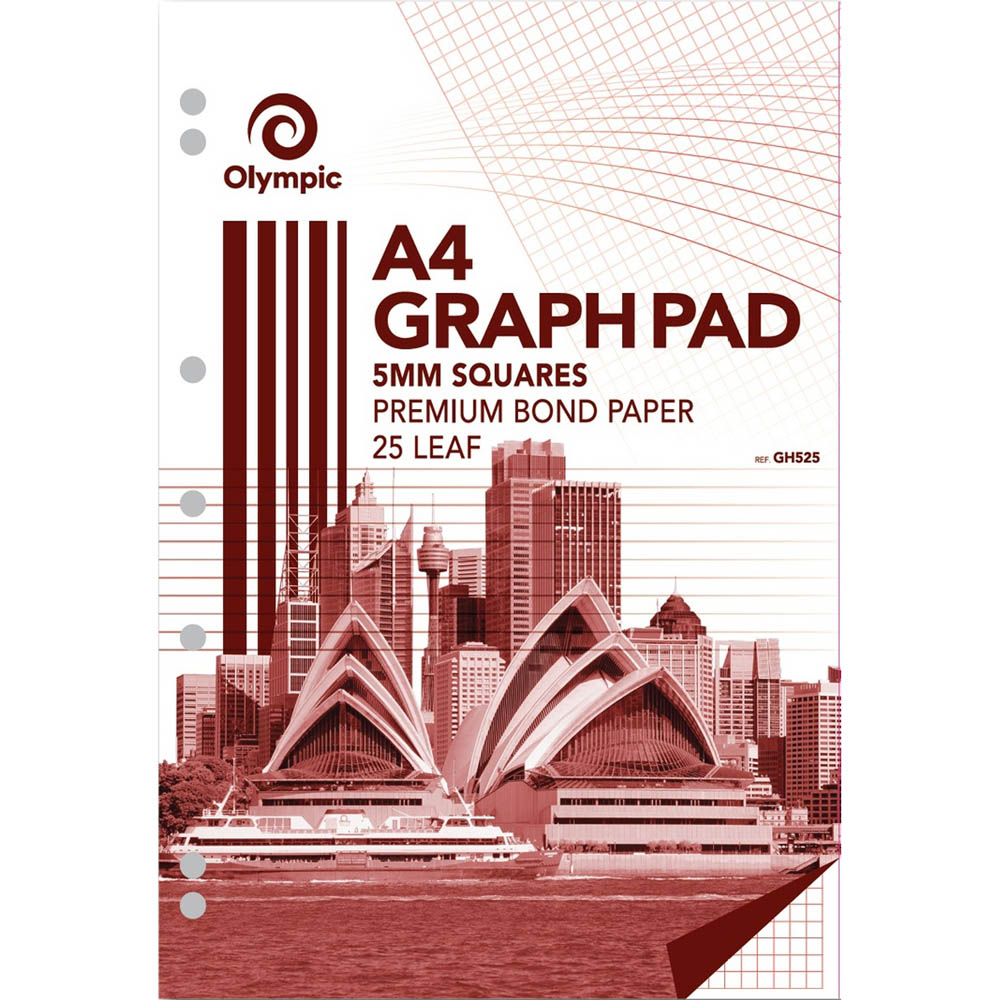 Image for OLYMPIC GH525 GRAPH PAD 5MM SQUARES 70GSM 25 LEAF A4 from Absolute MBA Office National