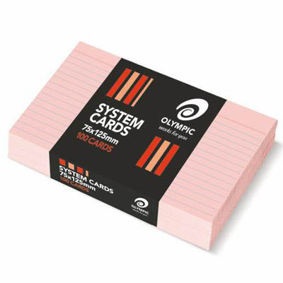 Image for OLYMPIC RULED SYSTEM CARDS 75 X 125MM PINK PACK 100 from OFFICE NATIONAL CANNING VALE