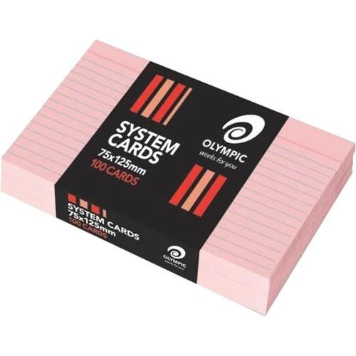 Image for OLYMPIC RULED SYSTEM CARDS 100 X 150MM PINK PACK 100 from PaperChase Office National