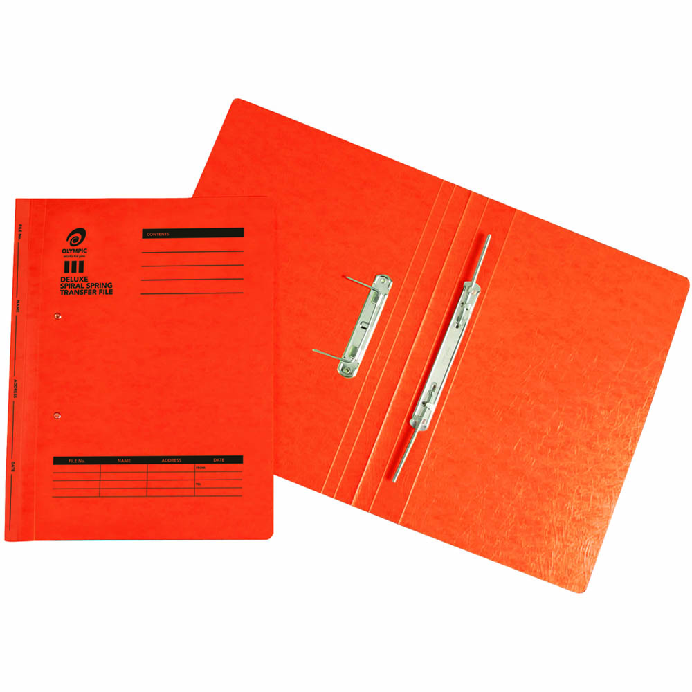 Image for OLYMPIC SPIRAL SPRING TRANSFER FILE FOOLSCAP TANGERINE PACK 10 from PaperChase Office National