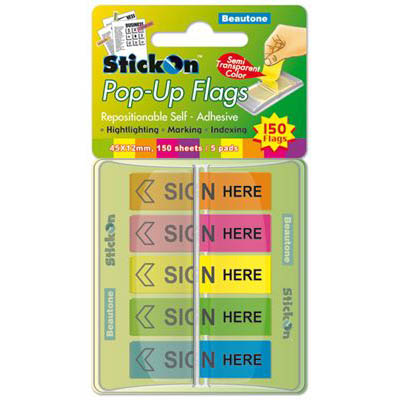 Image for STICK-ON POP UP SIGN HERE FLAGS 30 SHEETS 45 X 12MM ASSORTED PACK 5 from Office National Barossa