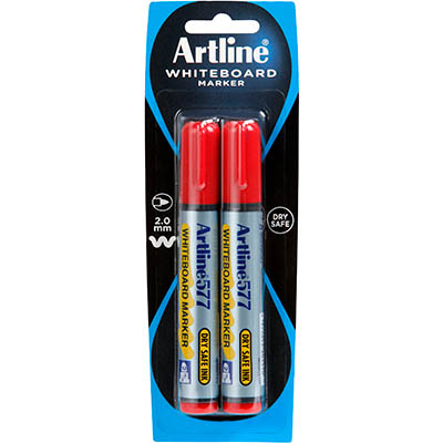 Image for ARTLINE 577 WHITEBOARD MARKER BULLET 3MM RED PACK 2 HANGSELL from Surry Office National