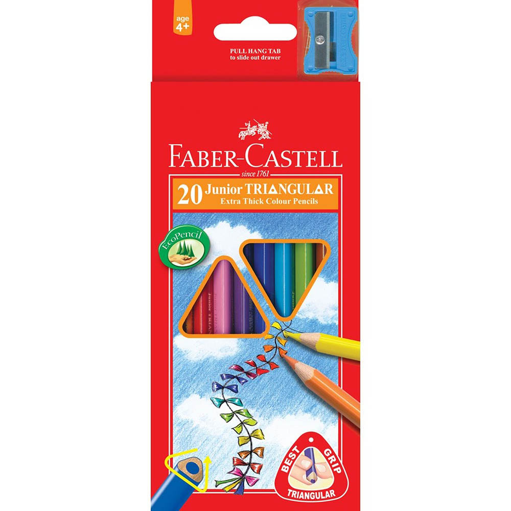 Image for FABER-CASTELL JUNIOR TRIANGULAR EXTRA THICK COLOUR PENCILS ASSORTED PACK 20 from Office National Sydney Stationery