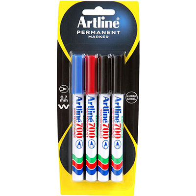 Image for ARTLINE 700 PERMANENT MARKER BULLET 0.7MM ASSORTED PACK 4 from Discount Office National