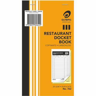 Image for OLYMPIC 762 RESTAURANT DOCKET BOOK 25 LEAF 93 X 165MM 25 SETS from Chris Humphrey Office National