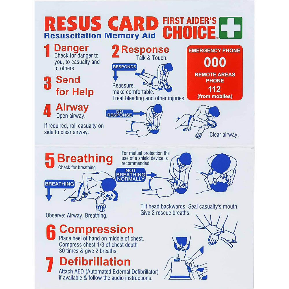 Image for FIRST AIDERS CHOICE CPR RESUSCITATION POCKET CARD from Surry Office National