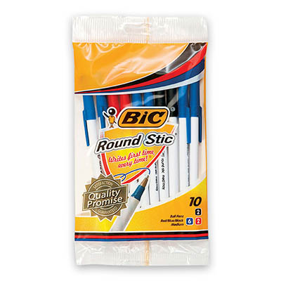 Image for BIC ROUND STIC BALLPOINT PENS MEDIUM ASSORTED PACK 10 from Discount Office National