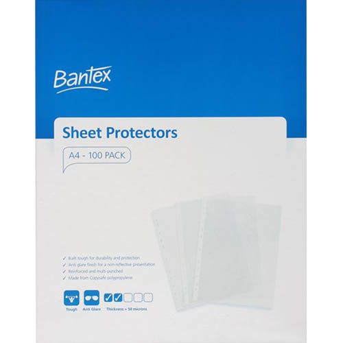 Image for BANTEX TOUGH SHEET PROTECTORS 50 MICRON A4 CLEAR BOX 100 from Discount Office National