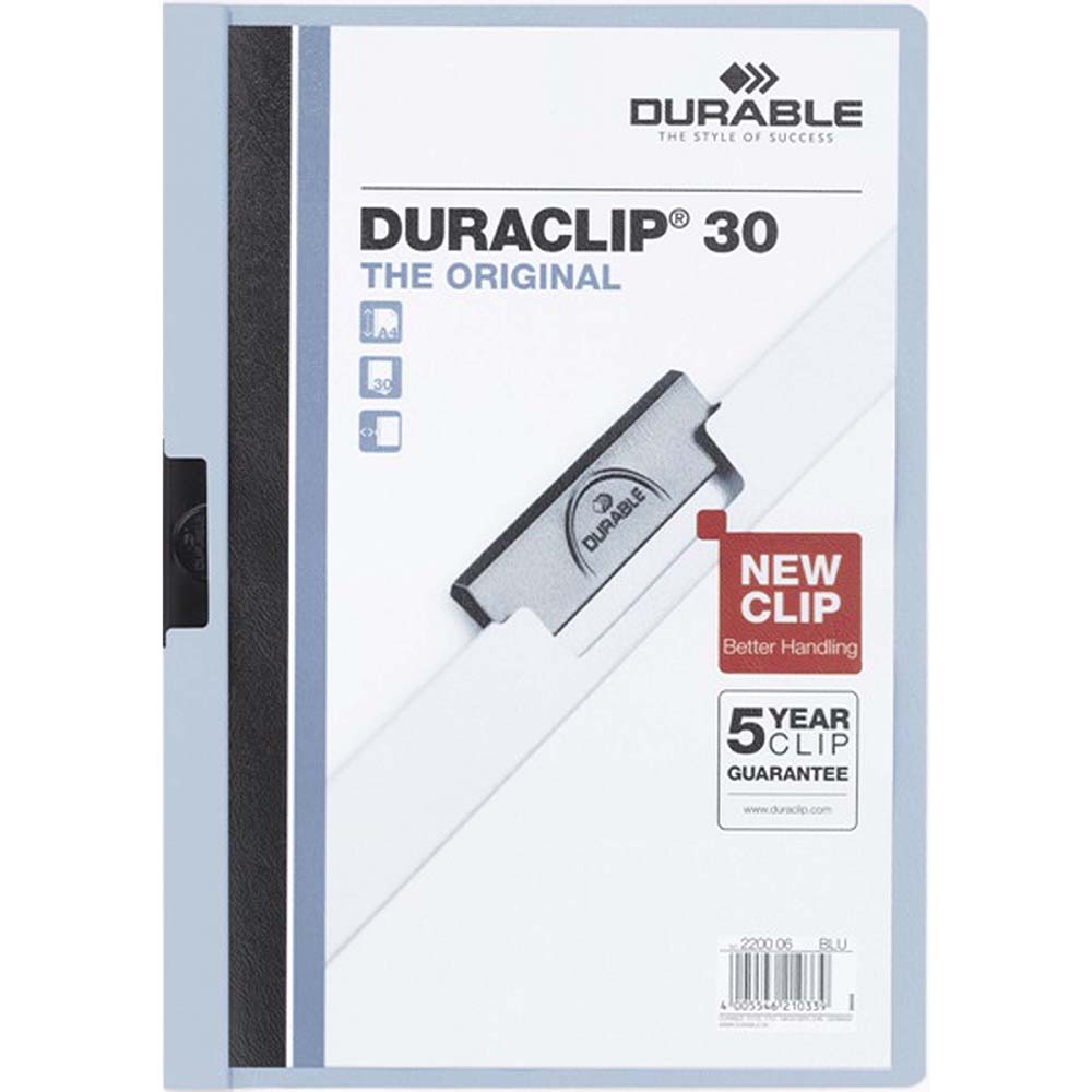 Image for DURABLE DURACLIP DOCUMENT FILE PORTRAIT 30 SHEET CAPACITY A4 BLUE from Emerald Office Supplies Office National