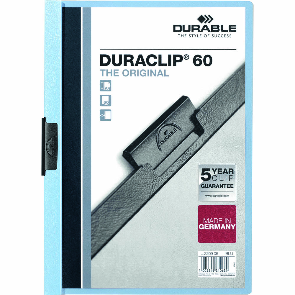 Image for DURABLE DURACLIP DOCUMENT FILE PORTRAIT 60 SHEET CAPACITY A4 BLUE from Two Bays Office National
