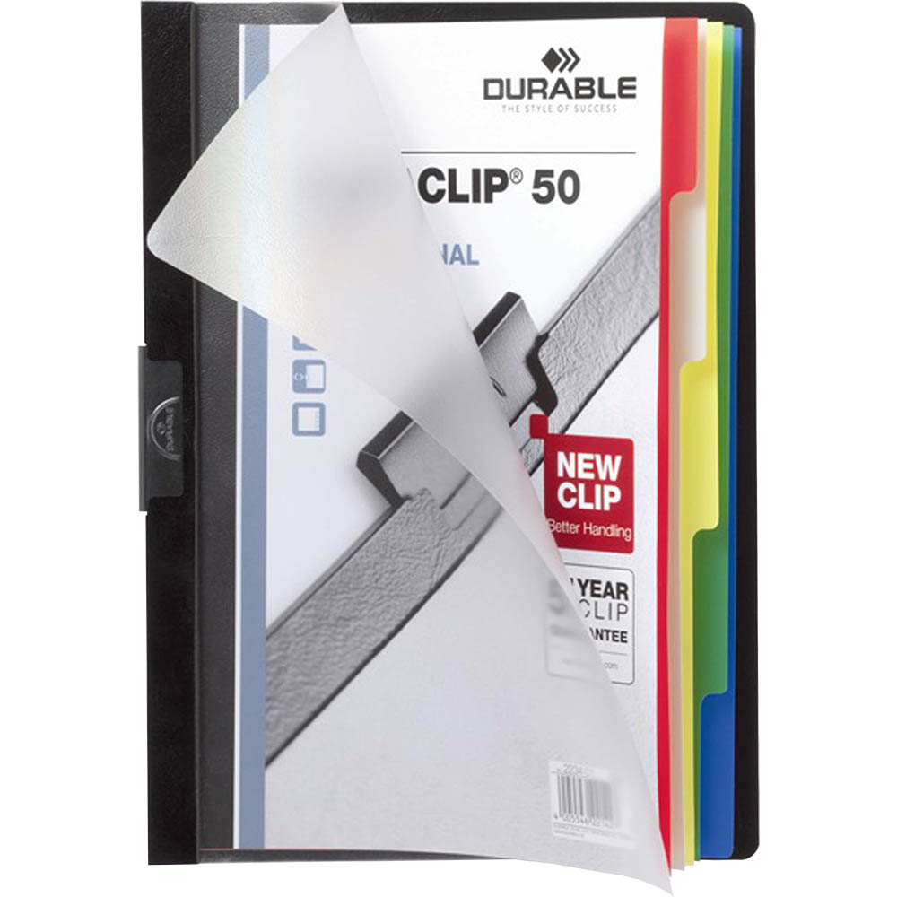 Image for DURABLE DURACLIP DOCUMENT FILE PORTRAIT 50 SHEET CAPACITY INDEX TABS A4 BLACK from Office National