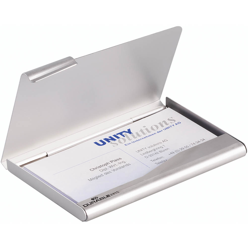 Image for DURABLE BUSINESS CARD BOX ALUMINIUM 20 CAPACITY 90 X 55MM from Absolute MBA Office National