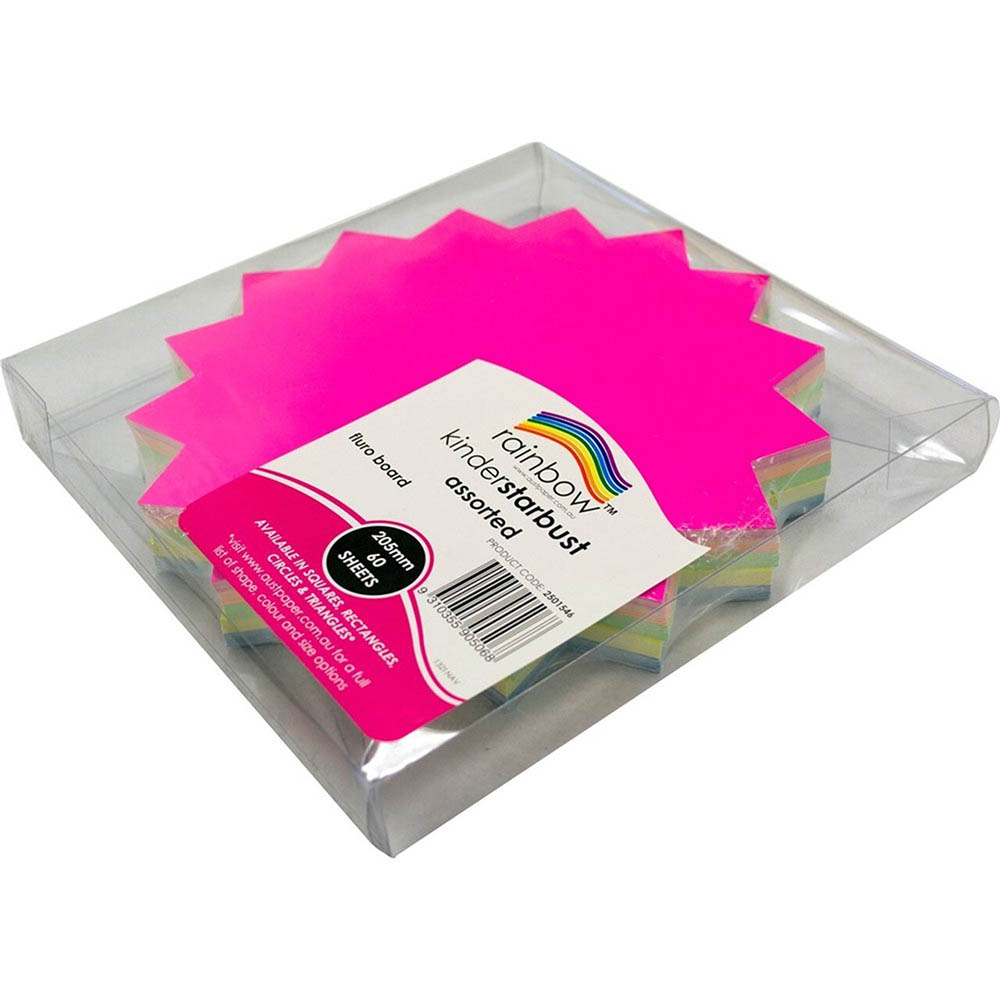 Image for RAINBOW KINDER SHAPES STARBURST 300GSM 205MM FLURO ASSORTED PACK 60 from Angletons Office National