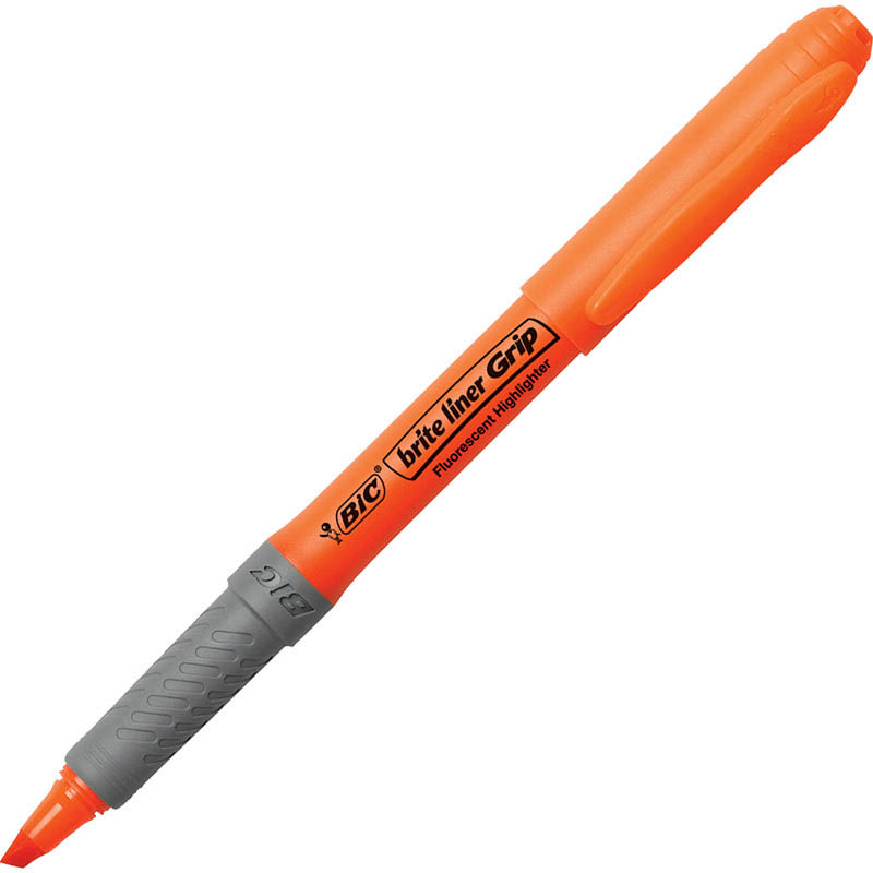 Image for BIC BRITELINER GRIP HIGHLIGHTER PEN STYLE CHISEL ORANGE BOX 12 from Mackay Business Machines (MBM) Office National