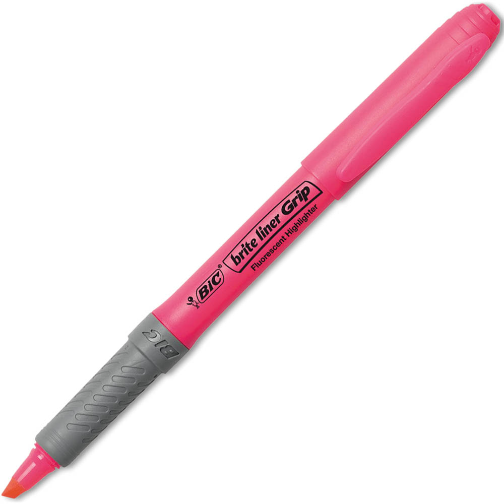 Image for BIC BRITELINER GRIP HIGHLIGHTER PEN STYLE CHISEL PINK BOX 12 from Aztec Office National