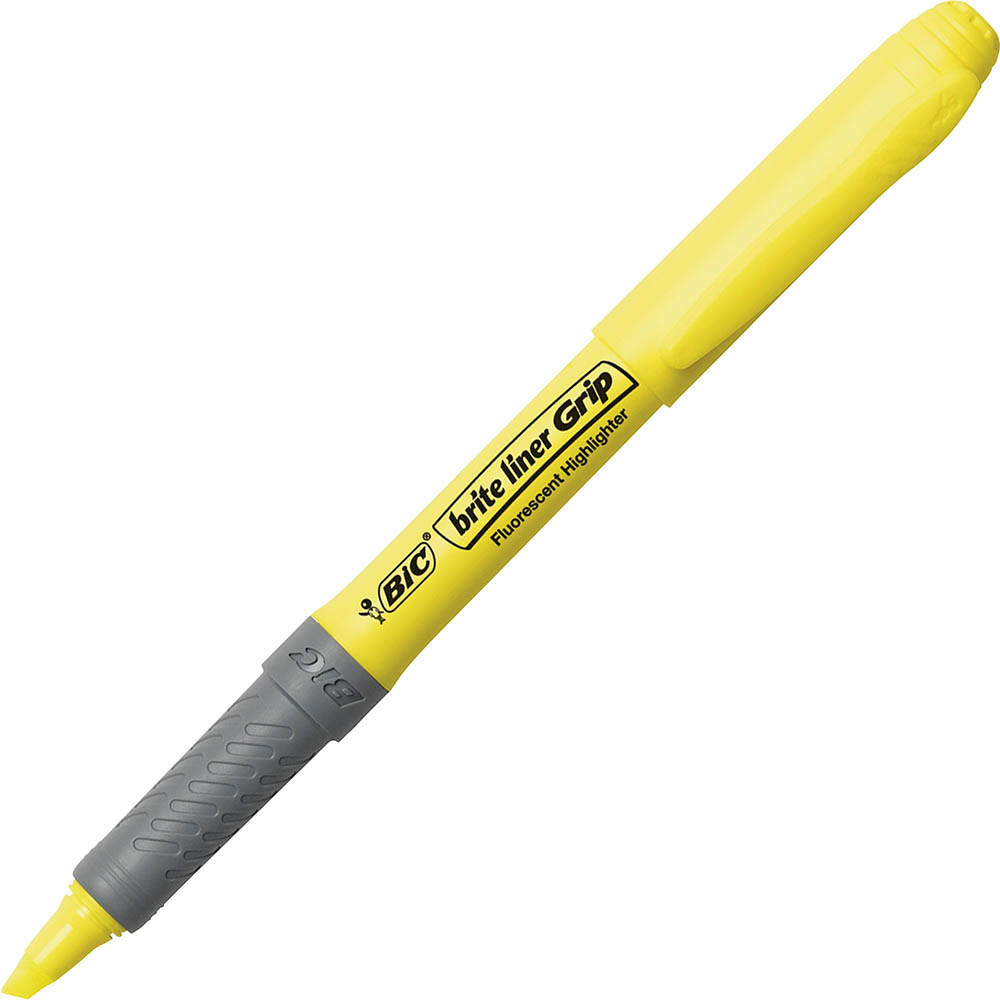 Image for BIC BRITELINER GRIP HIGHLIGHTER PEN STYLE CHISEL YELLOW BOX 12 from Mackay Business Machines (MBM) Office National