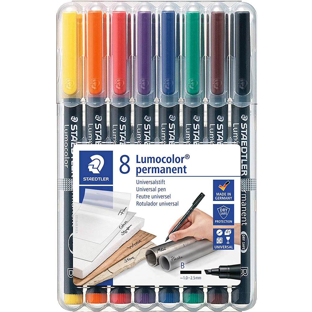 Image for STAEDTLER 314 LUMOCOLOR PERMANENT MARKER CHISEL 2.5MM ASSORTED WALLET 8 from Connelly's Office National