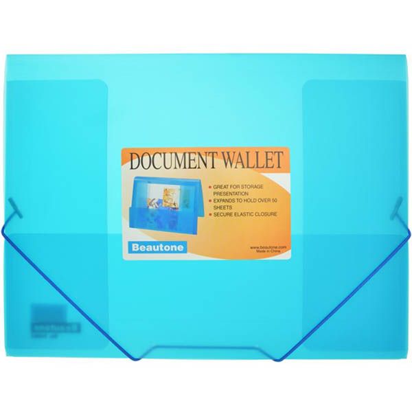 Image for BEAUTONE COOL FROST DOCUMENT WALLET A4 TRANSPARENT BLUE from PaperChase Office National